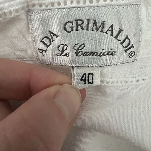 Ada Grimaldi Women's Lagenlook Tunic Size 40 S White Collared Linen Blend Italy - Picture 3 of 8